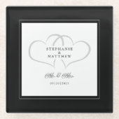 Mr & Mrs Black & White Elegant Wedding Chic Hearts Glazen Onderzetter (Voorkant)