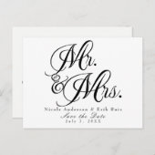 Mr & Mrs Black White Save the Date Uitnodiging (Voorkant / Achterkant)