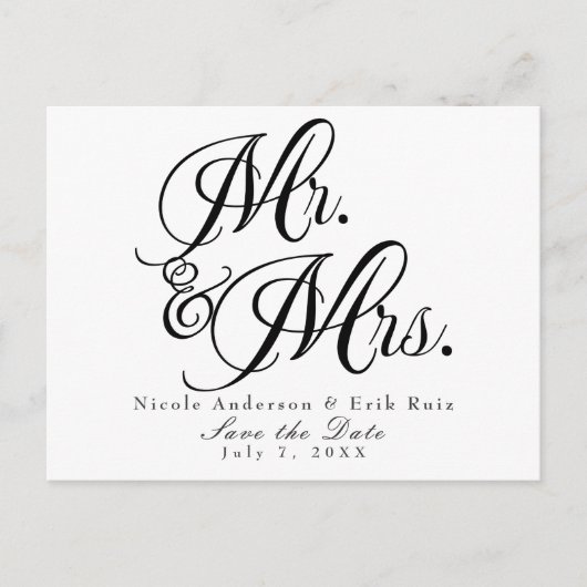 Mr & Mrs Black White Save the Date Uitnodiging (Voorkant)