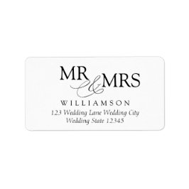 Mr & Mrs Black White Typography Return Address Etiket