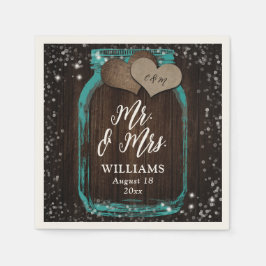 Mr & Mrs Blauwgroen Rustic Wood Mason Jar Wedding Servet