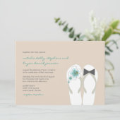 Mr & Mrs Blue Hibiscus Teenslippers Strand Bruilof Kaart (Staand voorkant)