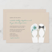 Mr & Mrs Blue Hibiscus Teenslippers Strand Bruilof Kaart (Voorkant / Achterkant)