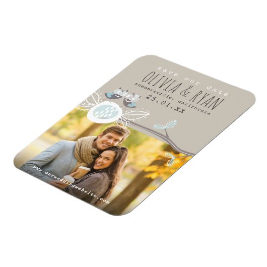 Mr & Mrs Blue Huwelijkswuilen Sla de datum foto op Magneet (Linkerzijde)