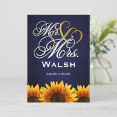 Mr & Mrs Blue Sunflower Wedding Invitations Kaart (Staand voorkant)