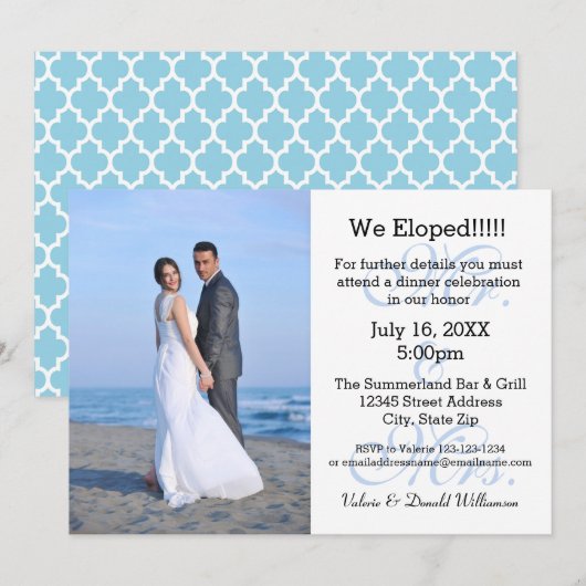 Mr. & Mrs Blue We Eloped - Fotoaankondiging Kaart (Voorkant / Achterkant)