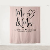 Mr Mrs Blush Roze Trouwdag Wandkleed (Voorkant)