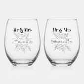 Mr & Mrs Boho Bruiloft Jubileum Familienaam Est Wijnglas Zonder Voet (Voorkant)
