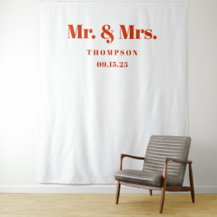 Mr. & Mrs. Bold Oranje Typografie Trouw Achtergron Wandkleed