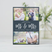 MR & MRS | Borstelscript trouwaankondiging Bedankkaart (Staand voorkant)