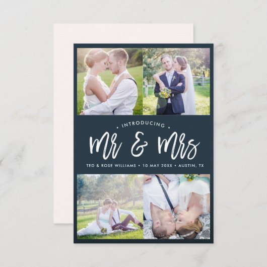 MR & MRS | Borstelscript trouwaankondiging Bedankkaart (Voorkant / Achterkant)