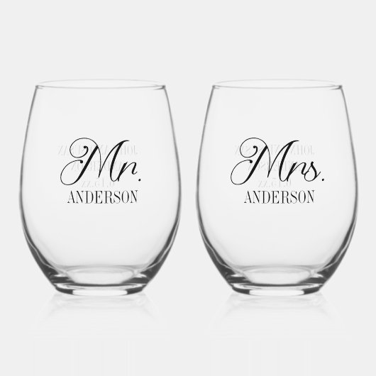 Mr. Mrs. Bride bruidegom huwelijksreceptie Geperso Wijnglas Zonder Voet (Voorkant)