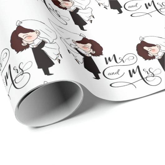 Mr. & Mrs. Bride & Groom Happiness Cadeaupapier (Rol Hoek)