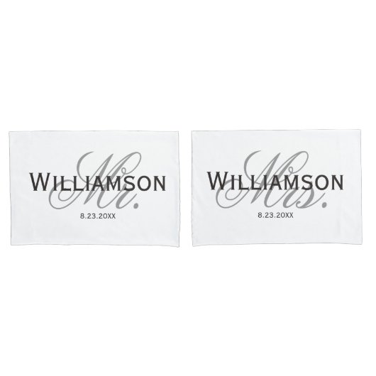 Mr. & Mrs Bride & Groom Pas getrouwd Custom Set Kussensloop (Voorkant-Set)