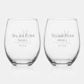 Mr Mrs Bride Groom Wedding Gepersonaliseerd Wijnglas Zonder Voet (Achterkant)