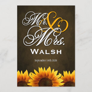 Mr & Mrs Brown Sunflower Wedding Invitations Kaart