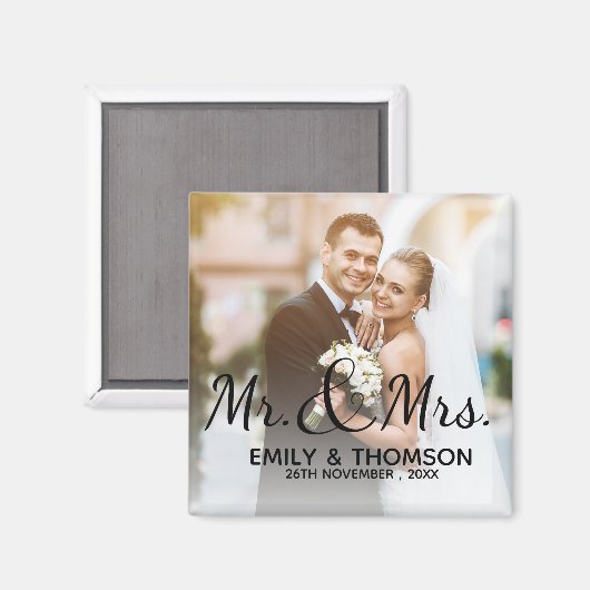 Mr & Mrs | Bruiloft | Aangepaste foto vierkante ma Magneet (Voorkant / Achterkant)