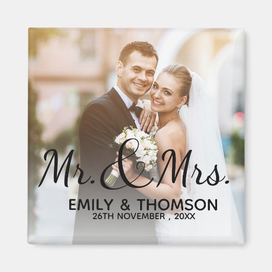 Mr & Mrs | Bruiloft | Aangepaste foto vierkante ma Magneet (Voorkant)