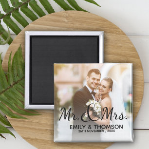Mr & Mrs Bruiloft Aangepaste foto vierkante ma Magneet