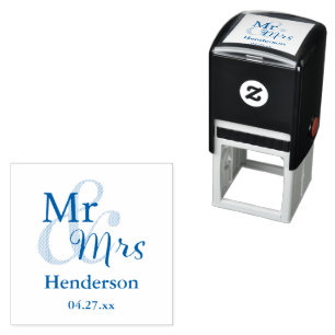 Mr & Mrs Bruiloft Gepersonaliseerd met Naam & Datu Zelfinktende Stempel