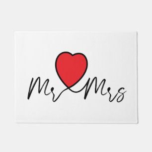 Mr & Mrs bruiloft- huwelijks decoratie met hartjes Deurmat