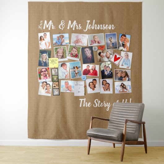Mr. & Mrs. Bruiloft 🤵👰 Verhaal van Ons Foto Coll Wandkleed (In situ)