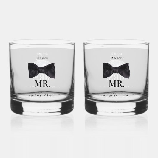 Mr & Mrs Bruiloft Zwart & Wit Bruiloft Whisky Glas (Achterkant)
