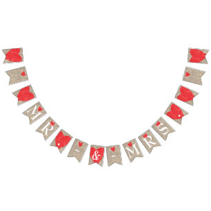 Mr & Mrs Burlap & Red Hearts Bruiloft Verloving Vlaggetjes