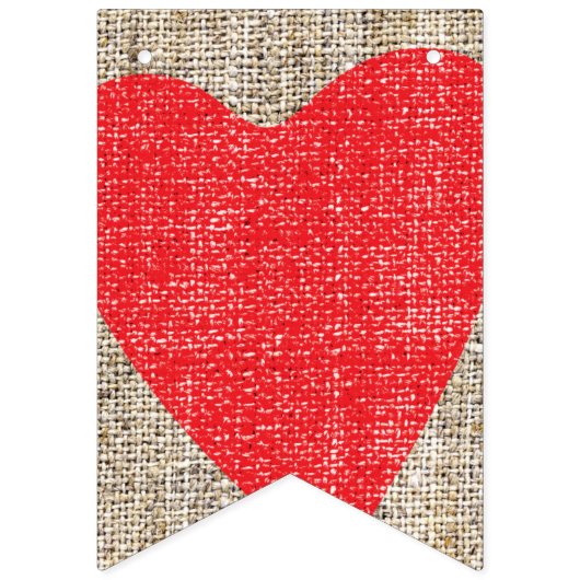 Mr & Mrs Burlap & Red Hearts Bruiloft Verloving Vlaggetjes (Eerste vlag)