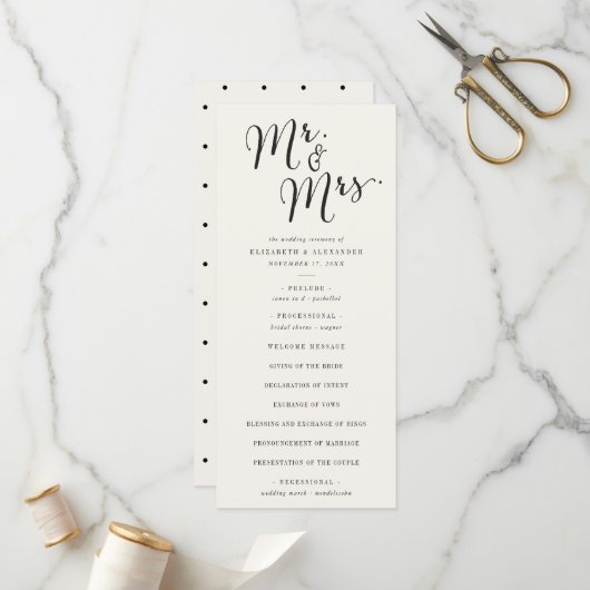 Mr & Mrs Calligraphy Script Classic Chic Wedding Programmakaart (Voorkant / Achterkant in situ)