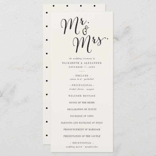 Mr & Mrs Calligraphy Script Classic Chic Wedding Programmakaart (Voorkant / Achterkant)