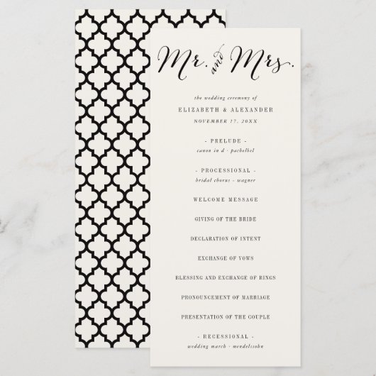 Mr & Mrs Calligraphy Script Geometric Chic Wedding Programmakaart (Voorkant / Achterkant)