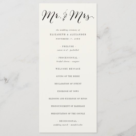 Mr & Mrs Calligraphy Script Geometric Chic Wedding Programmakaart (Voorkant)