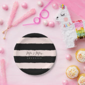 Mr & Mrs Chic Script Calligraphy Stripes Wedding Papieren Bordje (Feest)