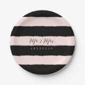 Mr & Mrs Chic Script Calligraphy Stripes Wedding Papieren Bordje (Voorkant)