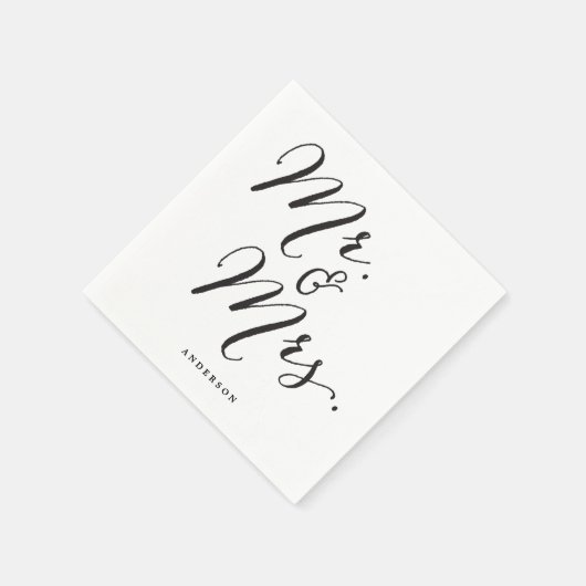 Mr & Mrs Classic Script Calligraphy Name Wedding Servetten (Hoek)