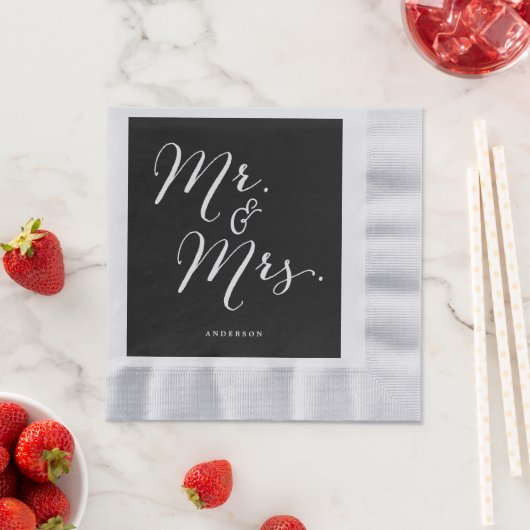 Mr & Mrs Classic Script Calligraphy Name Wedding Servetten (Insitu)