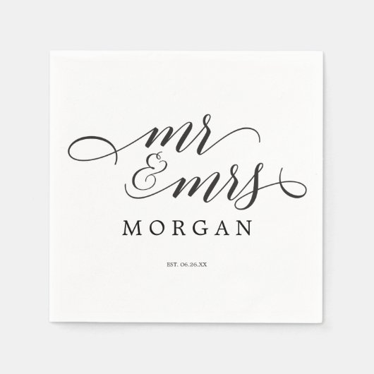 Mr & Mrs Classic Script Wedding Cocktail Napkin Servet (Voorkant)
