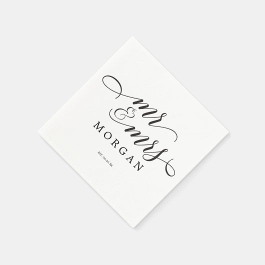 Mr & Mrs Classic Script Wedding Cocktail Napkin Servet (Hoek)