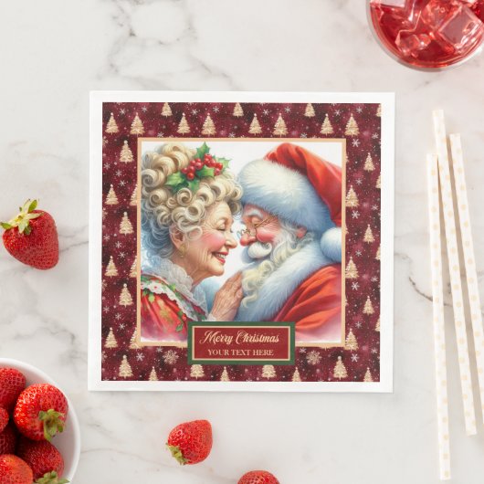 Mr & Mrs Claus Kerstservetten Rood Goud Servet (Insitu)