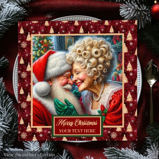 Mr & Mrs Claus Vakantie Servetten Rood Goud Groen