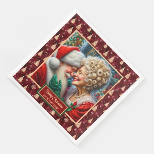 Mr & Mrs Claus Vakantie Servetten Rood Goud Groen (Hoek)