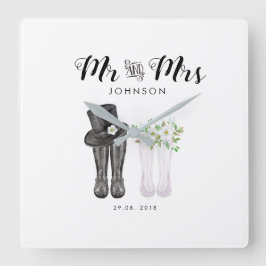 Mr & Mrs Clock Wedding Jubileum kerstcadeau Vierkante Klok