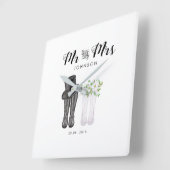 Mr & Mrs Clock Wedding Jubileum kerstcadeau Vierkante Klok (Hoek)