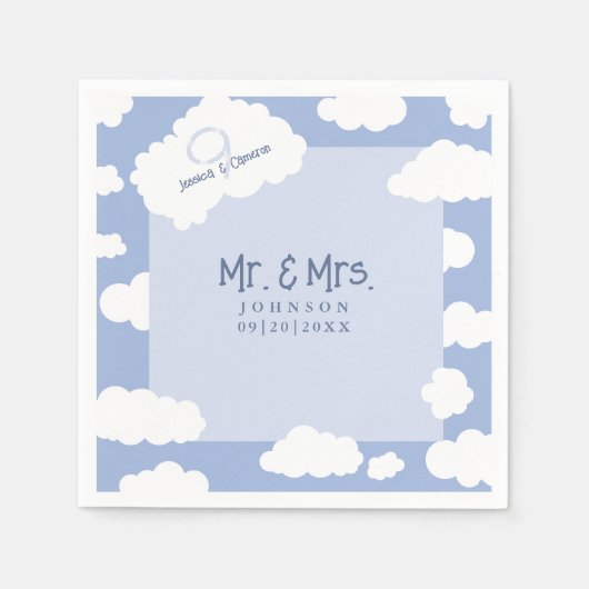 Mr & Mrs Cloud Nine 9 Cute Whimsical Huwelijksfees Servet (Voorkant)