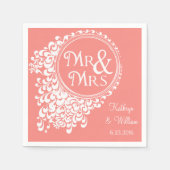 Mr & Mrs Coral Personalized Napkins Servetten (Voorkant)
