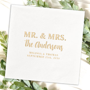 Mr & Mrs Custom Foto Modern Goud Elegant Bruiloft Folie Servetten