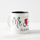 Mr & Mrs Custom Naam Elegant Eenvoudige Two-Ton Tweekleurige Koffiemok (Voorkant links)