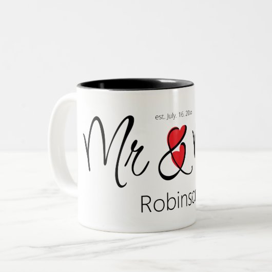 Mr & Mrs Custom Naam Elegant Eenvoudige Two-Ton Tweekleurige Koffiemok (Voorkant links)