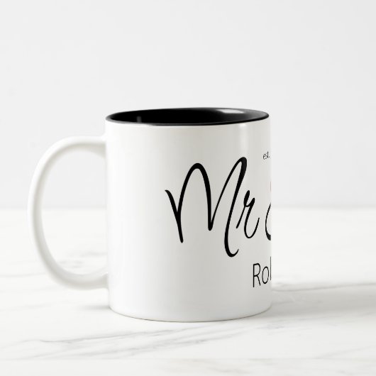 Mr & Mrs Custom Naam Elegant Eenvoudige Two-Ton Tweekleurige Koffiemok (Links)